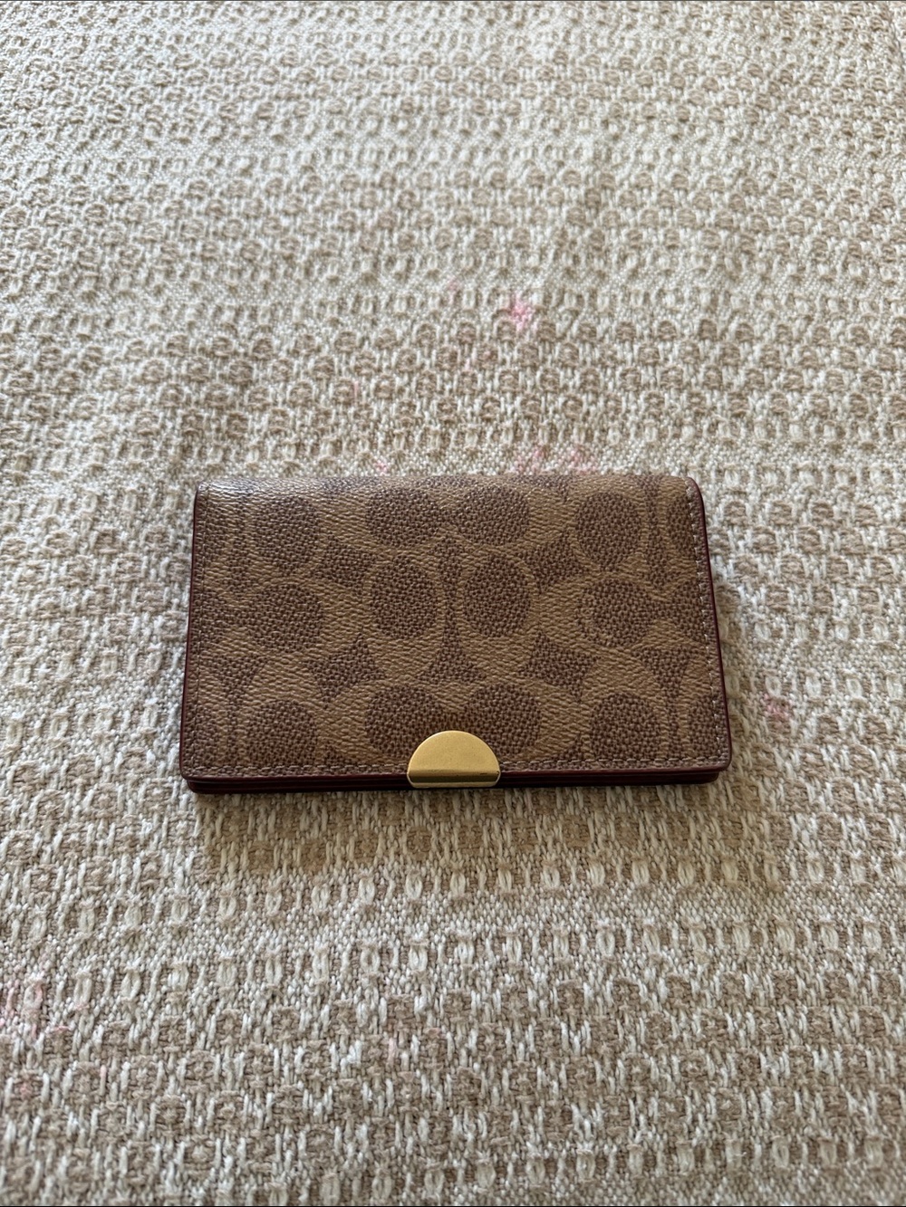 Coach Brown Signature Card Holder with Gold Accent